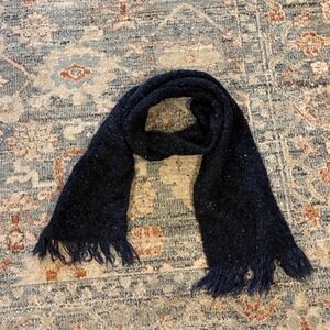 Vintage Brannigan Weavers Irish Wool Scarf Navy Blue Fringe Made Ireland Chunky